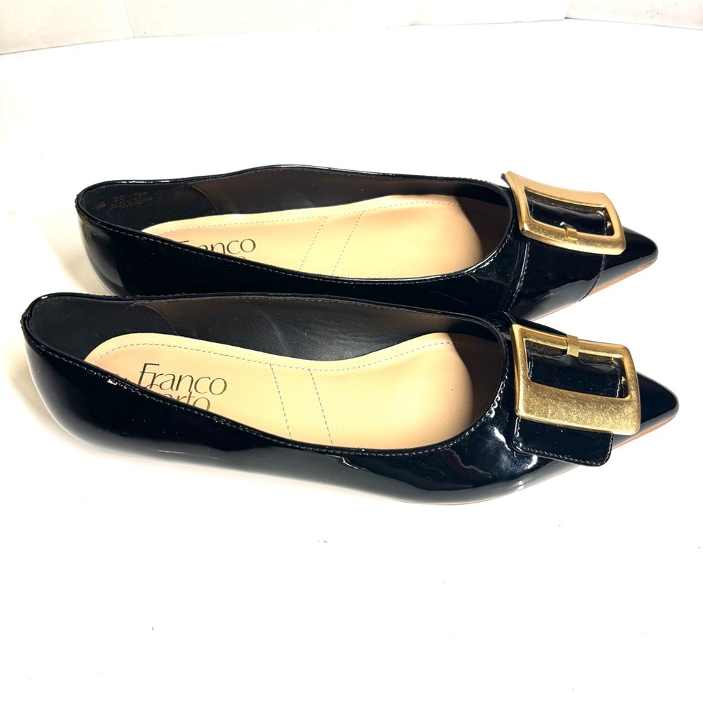 New Franco Sarto Hayes Flat Black Gold Buckle Accent Size 7 - Picture 2 of 7